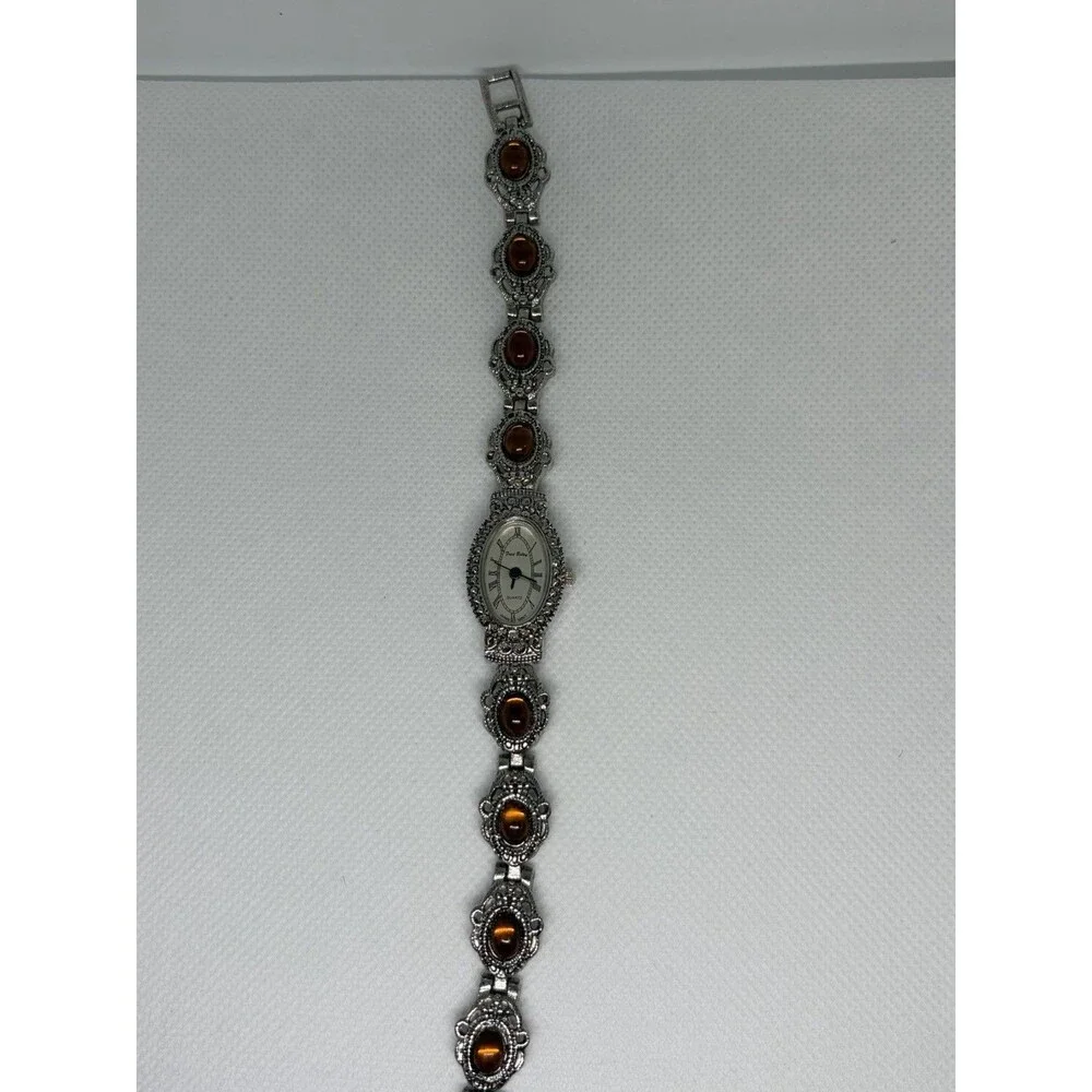 Fred Belay Women’s Silver Tone Bracelet Watch – Working Quartz Watch with Amber